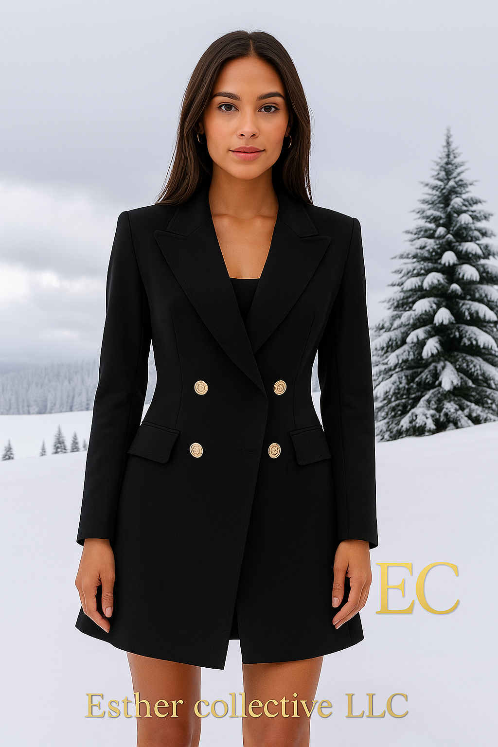 Double-Breasted Luxe Waist-Cinched Blazer Coat – Black (M & L Available) by Esther Collective store