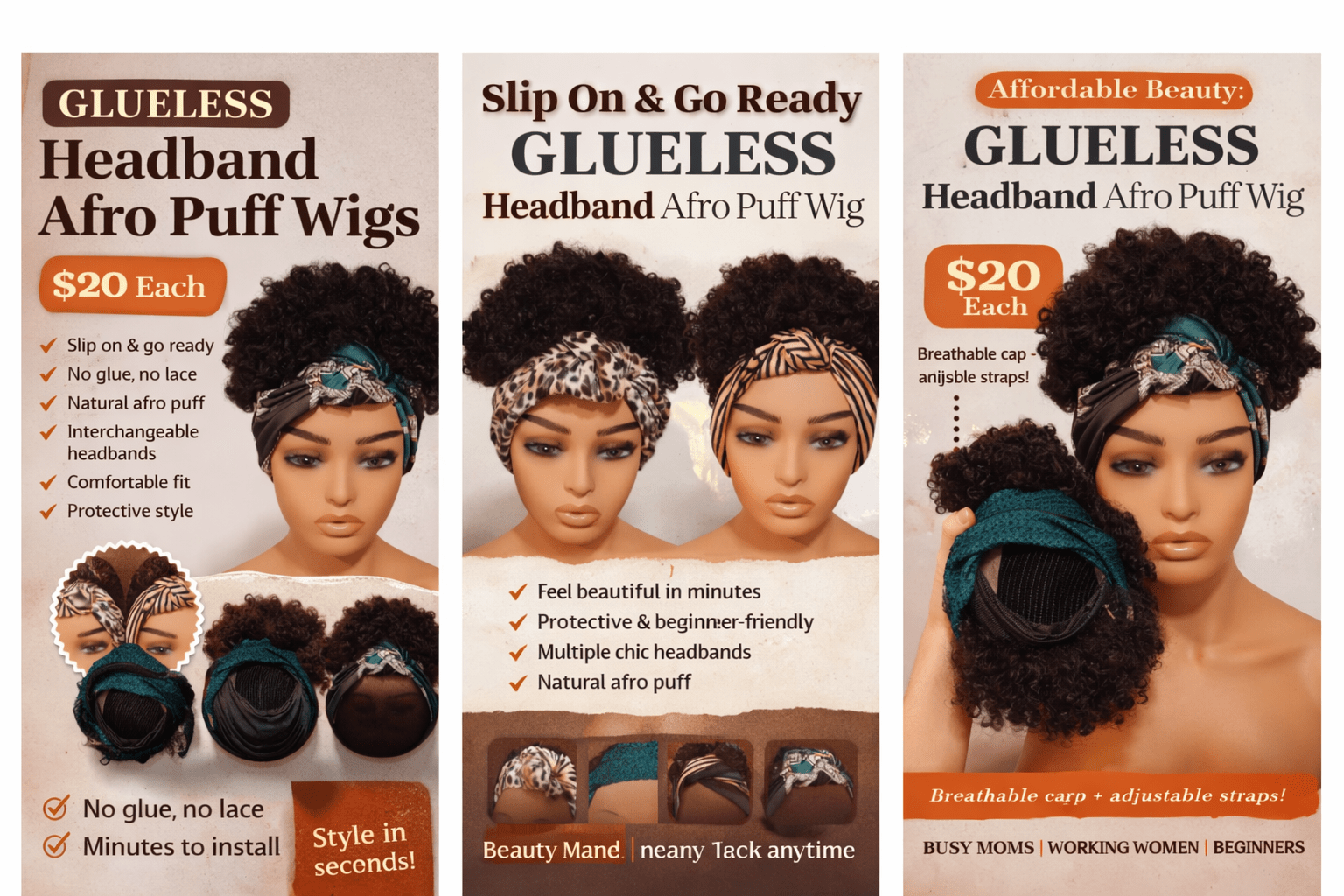 Glueless Headband Afro Puff Wig – Quick & Easy Protective Style by Esther Collective store
